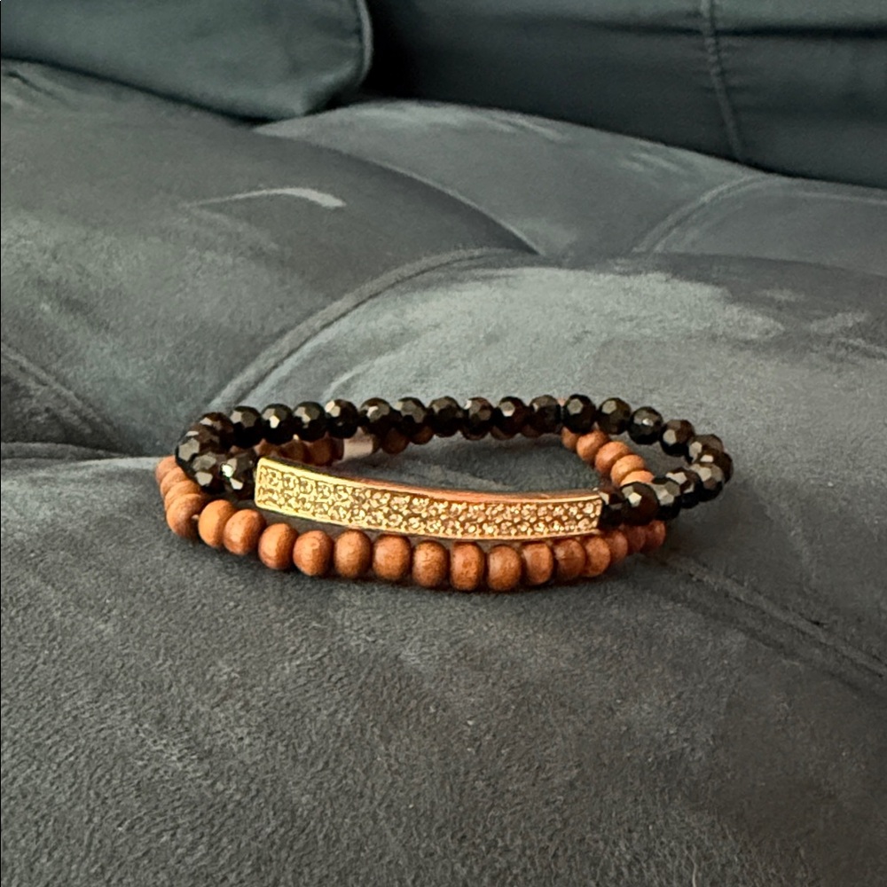 Elegant Brown Beaded Bracelet Set